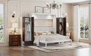 Queen Size Murphy Bed Wall Bed with Closet ,Drawers and Table,White