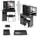 37' Middle Size Left Drawer Desktop Vanity Table + Cushioned Stool, Extra Large Right sliding mirror, Multi Layer High Capacity Storage, Practical Fashionable Dresser, Suitable For Large Space