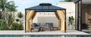 TREXM 10'x12' Hardtop Outdoor Gazebo, Heavy Duty Double Roof Patio Gazebo with Aluminum Frame, Double-Layer Side Walls Mosquito Netting & Privacy Curtains for Patio, Garden, Backyard (Beige)