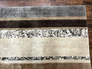 Modern Tibetan Nepali Rug 8x12, Stripe Pattern, Wool with Silk Highlights, Handmade, Beige Tan Brown