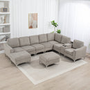 Convertible Sectional Corduroy  Sofa with Storage Ottoman,Cupholders, USB Ports for Living Room Apartment,Gray