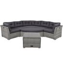 Elegant Patio Furniture Set Outdoor Daybed Rattan Sectional with Cushions and Center Table, Grey, Iron + Rattan