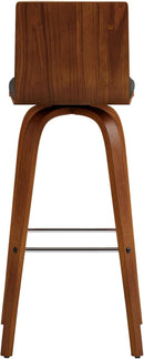 Mid-Century Modern Barstool Grey Faux Leather Wood Finish