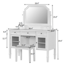 Elegant White Makeup Vanity Desk with Adjustable Mirror and Storage, MDF and Solid Wood Construction, 44.4'