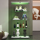 Two-door LED lights  Glass Display Cabinet 4 Shelves with Door, Floor Standing Curio Bookshelf for Living Room Bedroom Office, 64.7'*31.7'*14.3', White