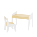 Kids Table Set with One Chair, Wooden Children Study Table, 2-8  Age Kids Funiture , White+Natural