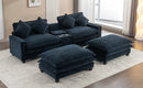 Contemporary Chenille Upholstered Sectional Sofa with Ottomans, USB Ports, Cup Holders & Storage, Blue