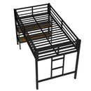 Twin Size Metal Loft Bed with Storage Shelf, Loft Bed with Easy Climbing Ladder and Guardrails for Kids, Black