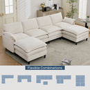 [NEW ARRIVED]Modular Sofa,U Shaped Cloud Couch Comfy Set ,6-Seater, 2 Armrest Pillows, Convertible Sectional  Couch, Living Room,Apartment, Chenille(2 Movable Ottoman),Beige