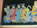 Chinese Wool Pictorial Rug 3x6 Counsel of Wise Elders Philosophers, Vintage Hand Knotted Black Chinese Carpet, Swan, Clouds Confucius, Rare