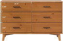 Walker Edision 6-Drawer Dresser In Solid Pine Wood With Metal Handles Caramel
