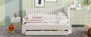Full Size Upholstered Daybed with Trundle and Three Drawers, Beige