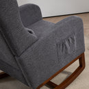 25.4'W Modern Rocking Chair for Nursery, Mid Century Accent Arm Rocker With Retractable Footrest, Side Pocket, Comfy Upholstered Wingback Wooden Glider Chair for Living Room Baby Kids Room. Charcoal