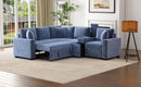 L-shaped Convertible Sofa Bed with Pull-Out Bed, Cup Holders, and Storage Space, Blue Chenille, 120.5'