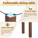 Table and chair set.A 49.6*30 Inch Transparent Tempered Glass Dining Table With Walnut Wood Grain MDF Legs.Paired With 4 Ergonomic Brown Technology Fabric Dining Chairs,Black Metal Legs.
