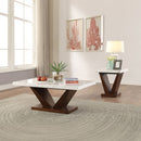 Forbes - Coffee Table - White Natural Marble Top & Walnut