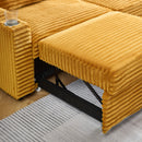 80-inch two-in-one pull-out sofa, foldable and hidden reclining function, corduroy fabric, equipped with cup holder and pillow, easily adaptable to living room space, orange