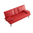 67-inch Red Leather Multifunctional Double Folding Sofa Bed with Coffee Table for Office Use