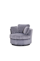 Oversized 360 Degreed Swivel Accent Chair Modern Soft Plush Corduroy Round Barrel Chair for Living Room Bedroom with Pillows, Gray
