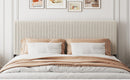 King bed frame with a bandaged headboard is stable and easy to assemble, and the style is simple and elegant,beige