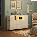 White Dresser TV Stand for 55 Inch TV with Charging Station LED Lights