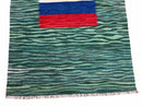 Sea Green Kilim Area Rug, White Blue Red Stripes, Russian Flag Rug, Flatweave Hand Knotted Carpet, Turkish Carpet, Wool, New, 5' 6" x 7' 10"