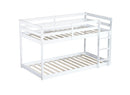 Solid Wooden , Solid Rubber Wooden Twin over Twin Floor Bunk Bed with Ladder ,Upper and Bottom Bed Platforms crafted with Strengthened Slats, White
