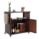 Outdoor Wicker Bar Cart, Patio Wine Serving Cart w/Wheels , Rolling Rattan Beverage Bar Counter Table w/Glass Top for Porch Backyard Garden Poolside Party, Light brown