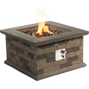 Outdoor Propane Fire Pit Table 28-inch Imitation Stone Square Concrete Propane Fire Pit with Lava Rocks and Rain Cover 40,000 BTU Gas Smokeless Fire Pit for Outside Patio,Garden,Deck,Backyard