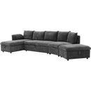 146.9" L-shaped Sofa Sectional Sofa Couch Pull-out Sofa Bed with a Movable Storage Ottoman, a Storage Chaise Lounge and Two USB Ports for Living Room, Grey