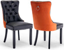 Leather Dining Chair Set Of 2 Tufted Black And Orange