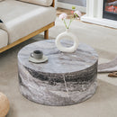 Simple Grey Marble Textured Cylindrical Coffee Table, Industrial Style MDF Living Room Furniture, 27.5-Inch Diameter.12 inch height,Suitable for industrial style living rooms.