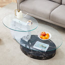 Contemporary Artistic Double Layer Coffee Table - White and Black Marble Collision, Tempered Glass Top, Multiple Colors