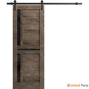 Veregio 7588 Cognac Oak Barn Door with Frosted Glass and Black Rail