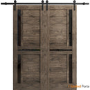 Veregio 7588 Cognac Oak Double Barn Door with Frosted Glass and Black Rail