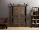 Veregio 7588 Cognac Oak Double Barn Door with Frosted Glass and Black Bypass Rail