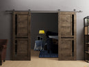 Veregio 7588 Cognac Oak Double Barn Door with Frosted Glass and Silver Rail