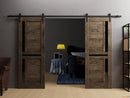 Veregio 7588 Cognac Oak Double Barn Door with Frosted Glass and Black Rail