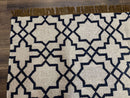 Indian Kilim Rug 8x10, Oat and Navy Blue, Dhurrie Carpet, Handmade, Wool