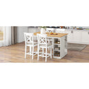 TOPMAX 60'Lx30'W Solid Wood Farmhouse Counter Height Dining Table Set with 3-Tier Storage Shelves, Upholstered Dining Chairs for 4, 5-Piece, White (OLD SKU: SP000041AAK)