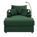 Modern Style Single Sofa Couch with Storage, USB Ports, Cup Holders, Green Corduroy