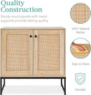 Two Door Rattan Storage Cabinet Natural Finish With Non Scratch Foot Pads For Living Room Hallway Kitchen