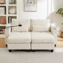 Convertible Chaise Lounge 63' Loveseat Sofa Bed with USB Ports, Cup Holders, Phone Holder, Storage, Beige Corduroy