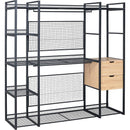 Open-Style Wardrobe with Hanging Rails, Shelves and Drawers, Black