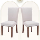 Beige Upholstered Parsons Chair With Nailhead Trim