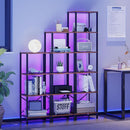 6 Tier Bookshelf With LED Lights In Rustic Brown Living Room