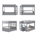 Wood Full Size Convertible Bunk Bed With Storage Staircase, Bedside Table, And 3 Drawers - Gray