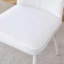 Modern minimalist dining chair, white PU leather curved back and seat cushion, white metal chair legs, suitable for dining room, bedroom, living room. A set of 2 chairs. 008