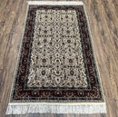 Fine Sino-Persian Silk Rug 3x5, High Quality Silk Carpet, Handmade Small Silk Rug, Allover Repeated Motif, Tan Maroon Blue Vintage Silk Rug