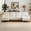 U Shape Sectional Sofa 111 Inch Beige Chenille Convertible